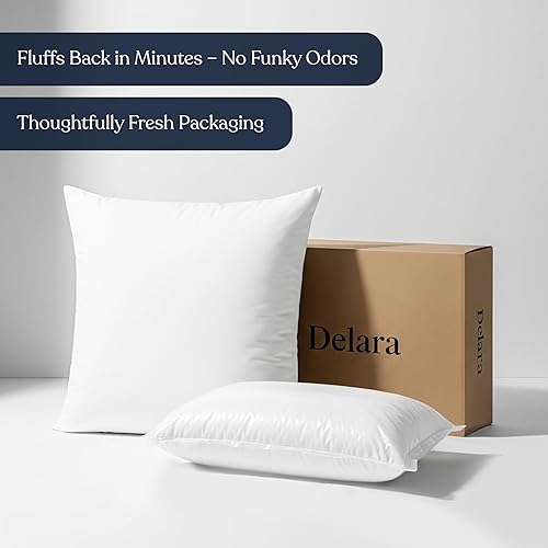 Miniatura 6 de Delara Juego de 2 rellenos de almohada de 18 x 18 pulgadas, funda de algodón orgánico, relleno alternativo de plumón reciclado 7D, relleno