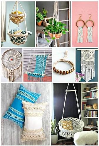 Miniatura 7 de Cuerda de algodón de macramé de 109 yardas de 0.118 pulgadas (0.118 in), 4 hebras trenzadas para envolver colgadores de plantas, tejer, suministros