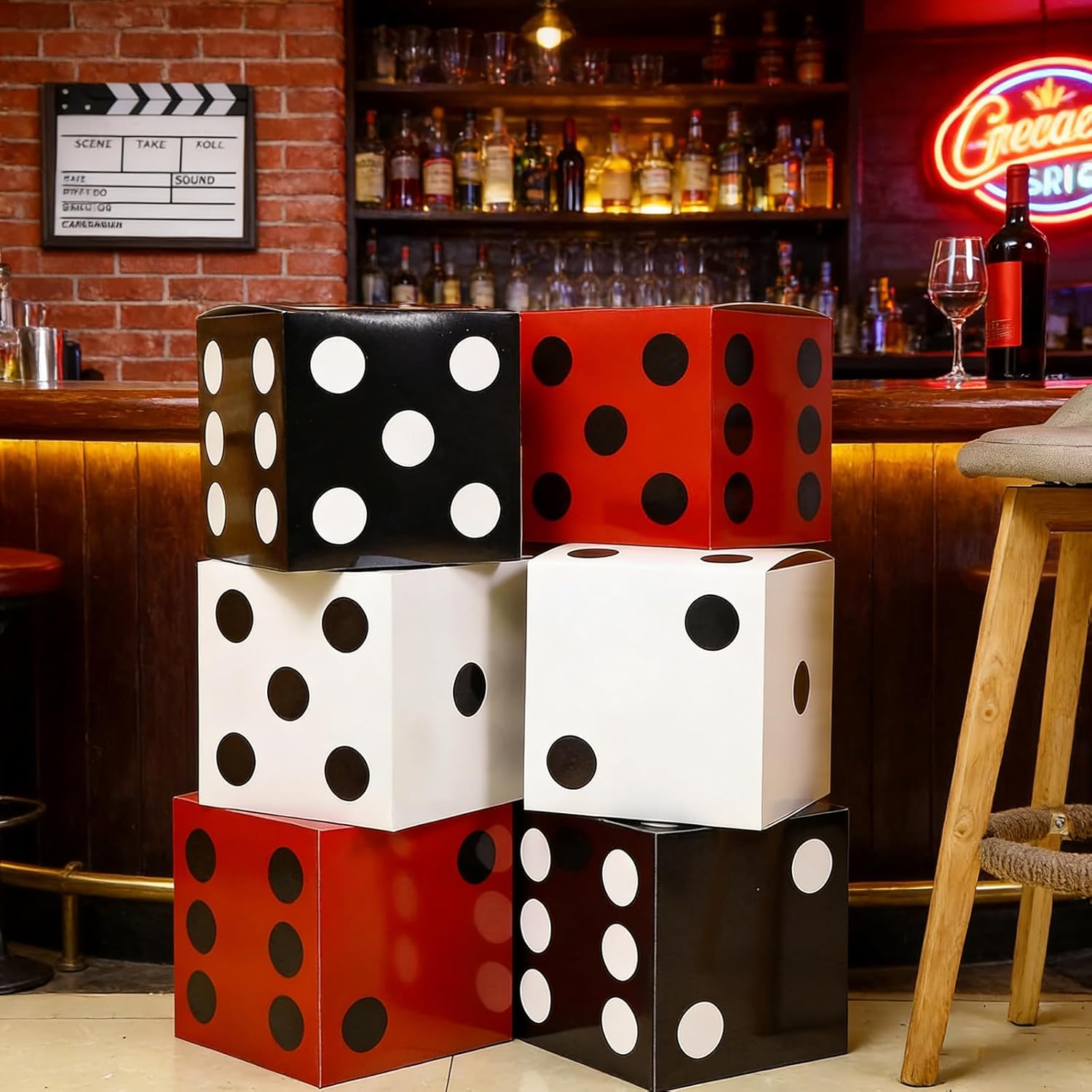 9 Pcs Dice Boxes Big Vegas Decor 11 in Giant Table Top Cardboard Dice Jumbo Vegas Casino Theme Party Decoration for Birthday Prom Homies Party Casino Game Nights Supply Props(Multicolor)