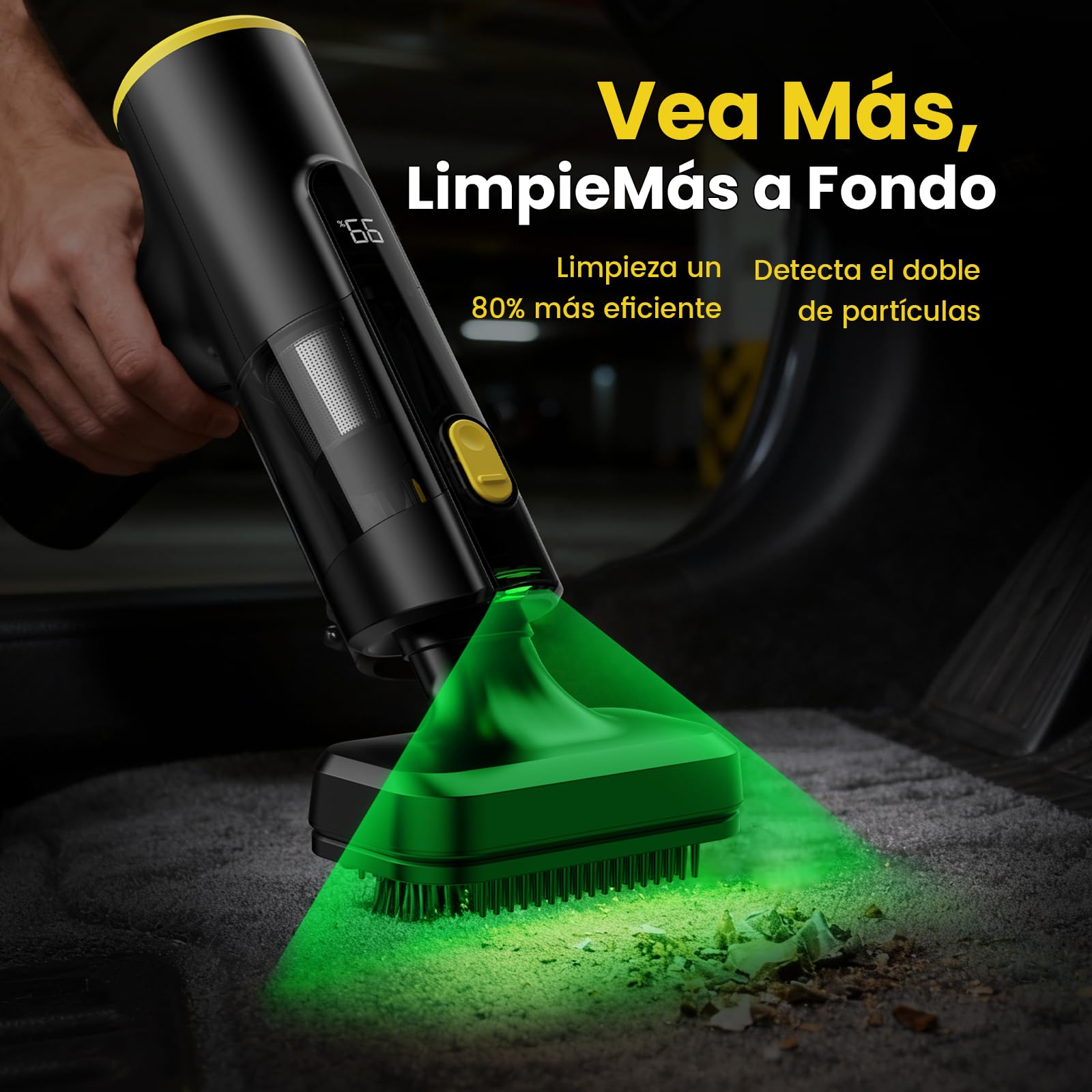 V5 Aspiradora de Mano sin Cable 28KPa/60Min,Aspiradora Coche Potente | Mini Aspiradora de Mano Portátil 3 en 1 Aspirar/Soplar/Inflar, Pantalla LED, Luz Verde y Filtro HEPA