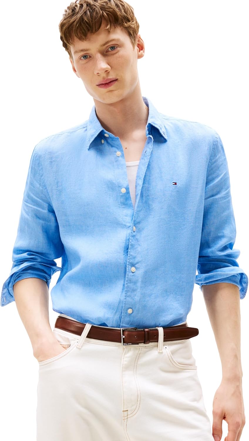 Tommy Hilfiger Mens Long Sleeve Casual Linen Button Down Shirts in Regular Fit