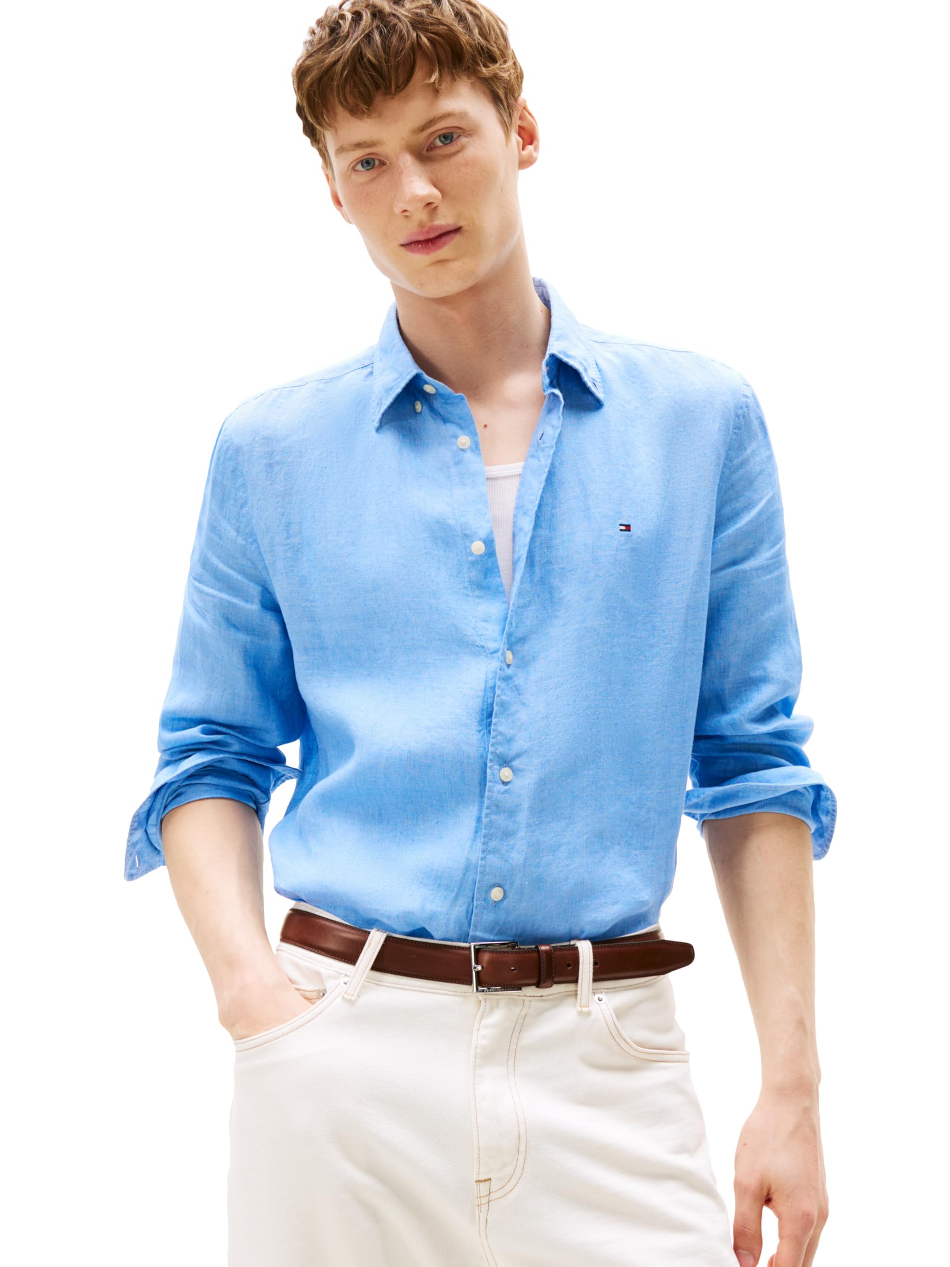 Tommy Hilfiger Men's Long Sleeve Casual Linen Button Down Shirt