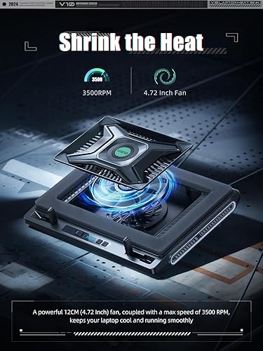 Miniatura 2 de llano Enfriador para laptop, almohadilla de enfriamiento para laptop para juegos con turbofán de 3500 RPM, ventilador externo de 4.72 pulgadas,