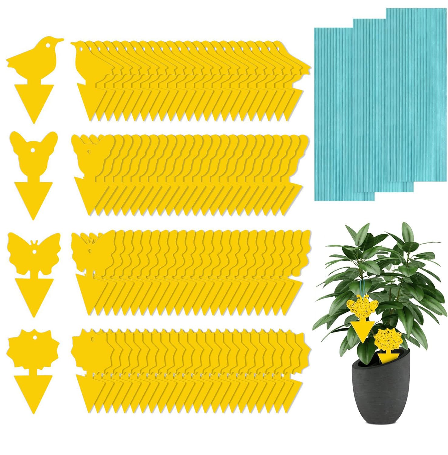 Rayyan 48 PCS Sticky Traps, Yellow Dual-Sided Sticky Insect Catcher with Twist Ties Fruit Fly Fungus Gnat Trap for Whiteflies Mosquitos Fungus Aphids Leafminers Indoor Outdoor Use, Yellow