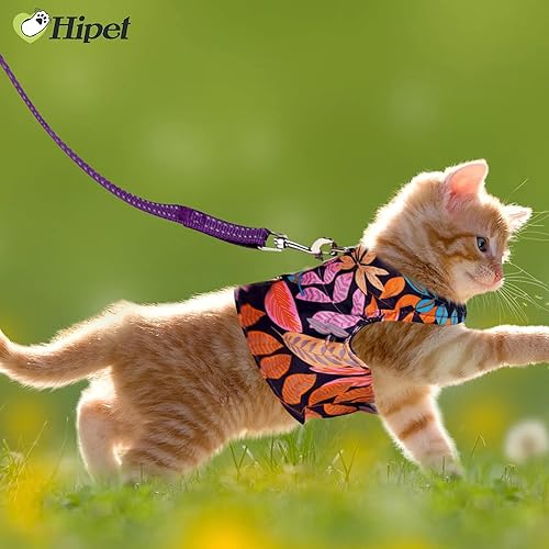 Miniatura 5 de Arnés y correa para caminar, a prueba de escapes, tela de malla de aire, chaleco para caminar al aire libre con tiras reflectantes para gatos lindos