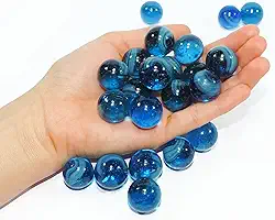 Bolinhas de Gude Premium em Vidro Verde e Azul 1,5cm de Diâmetro 40 Unidades Acabamento Brilhante com Rede de Armazenamento para Jogos de infância e Coleção