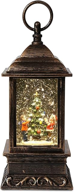 SA Products Christmas Glitter Water Spinner Lantern - Indoor Battery-Operated LED Snow Globe - Xmas Tree with Kids, Decorations, Ornaments - Light-Up Decor with Resin Figures - Festive Hanging Lamp