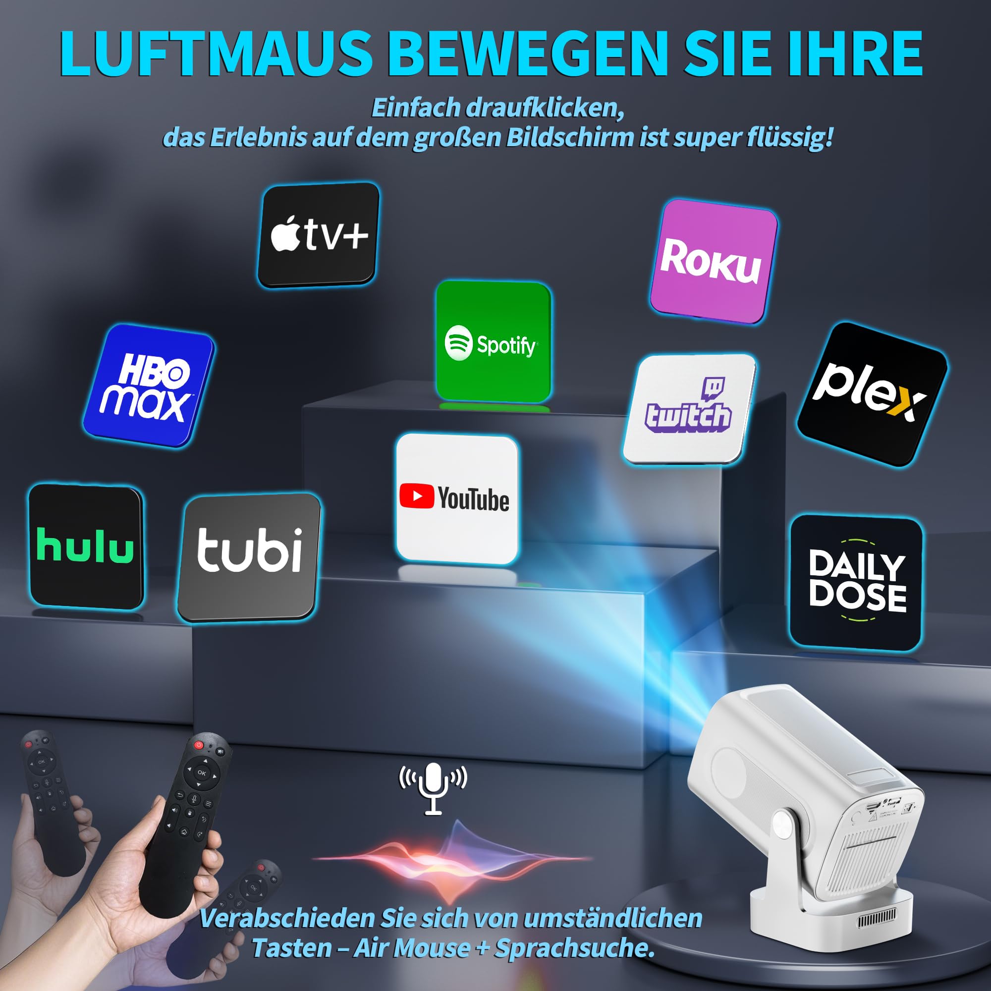 Mini proiettore 4K 1080P Bluetooth5.2 WiFi 6 con proiettore Android 11 4k home cinema 180° girevole Proyector con HDMI per Android/PC/HDMI/USB, bianco