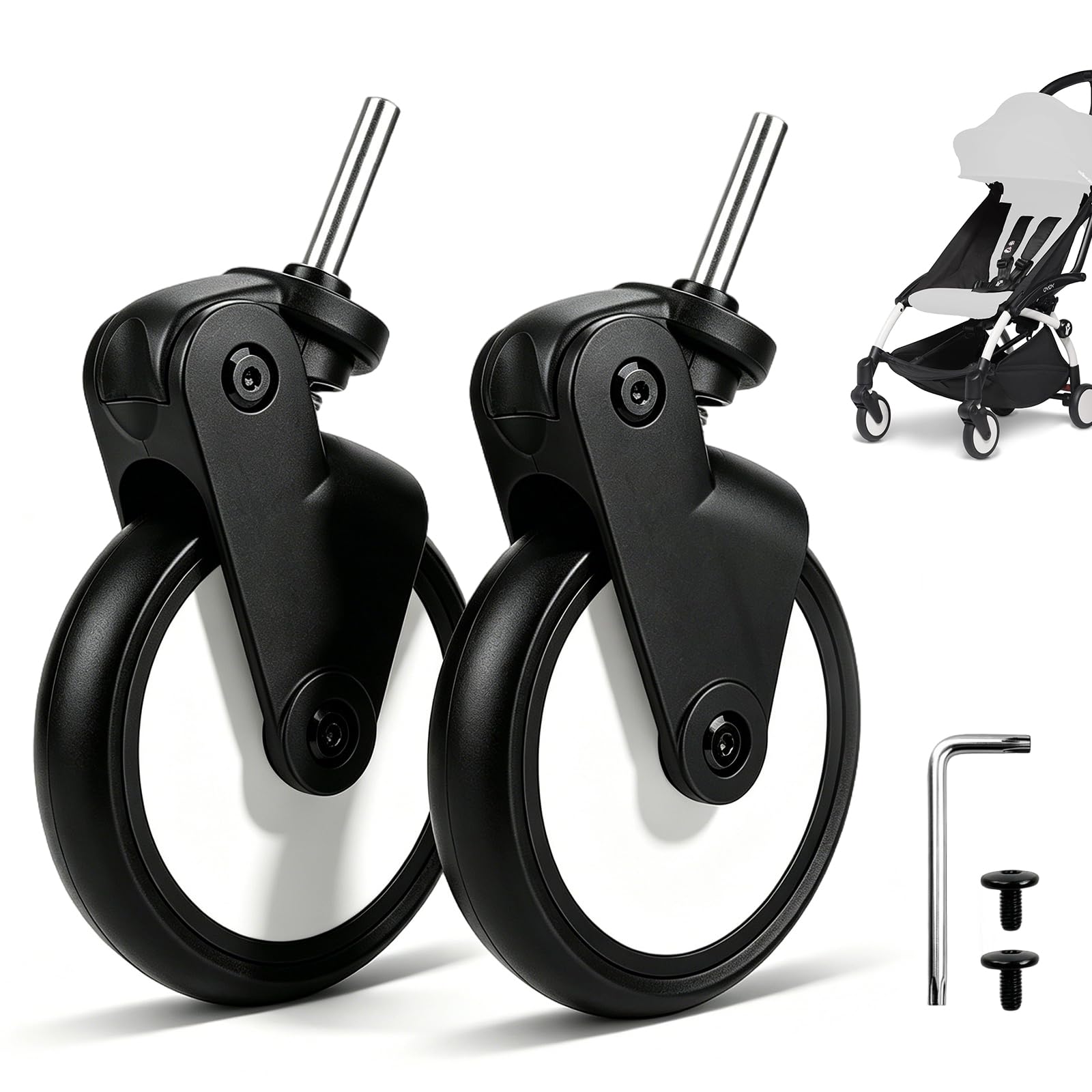 Baby Strollers Rubber Wheels, 1 Pair of Replacement Babyzen Stroller Pram Wheels Kids Carriage Rubber Front Wheel Pushchairs Accessories for Yoya Yoyo