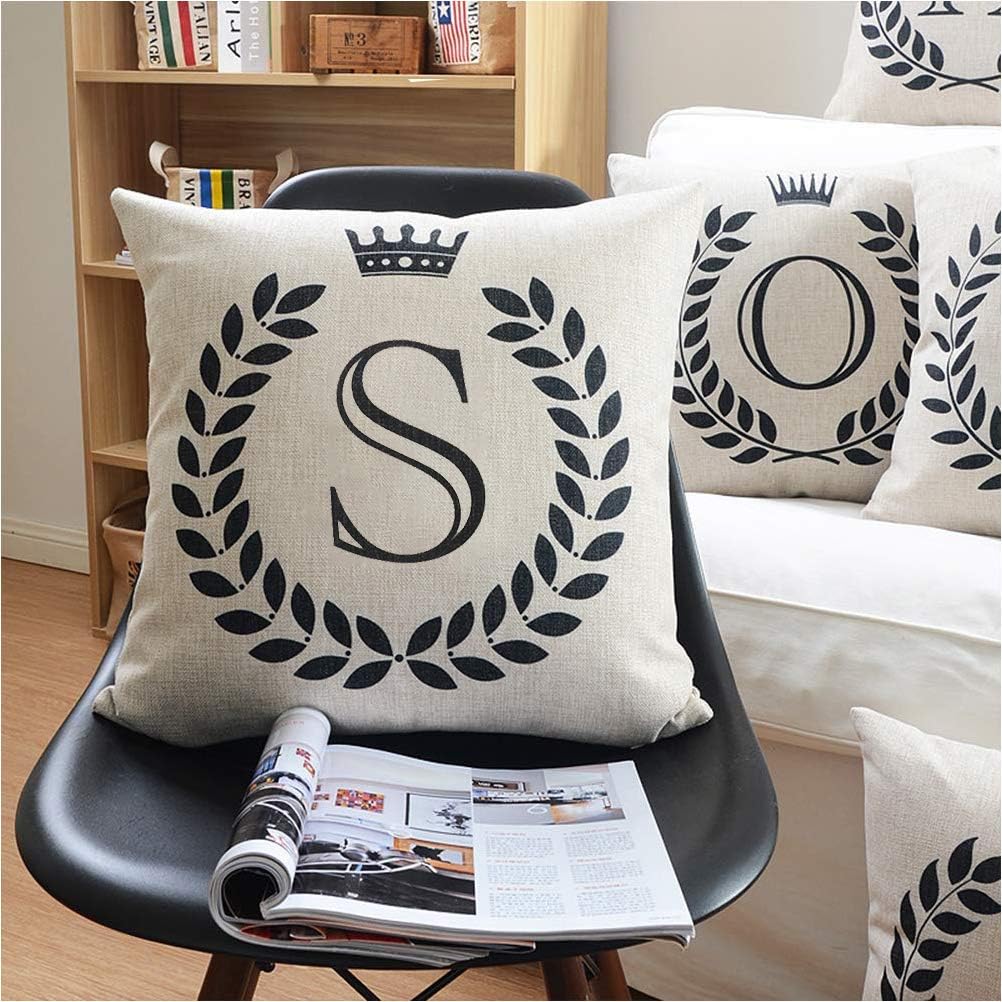 Vagasi Alphabet Throw Pillow Cover 18x18 Linen Decorative Letters Cushion Protector for Sofa Chair Car Bed Home, S