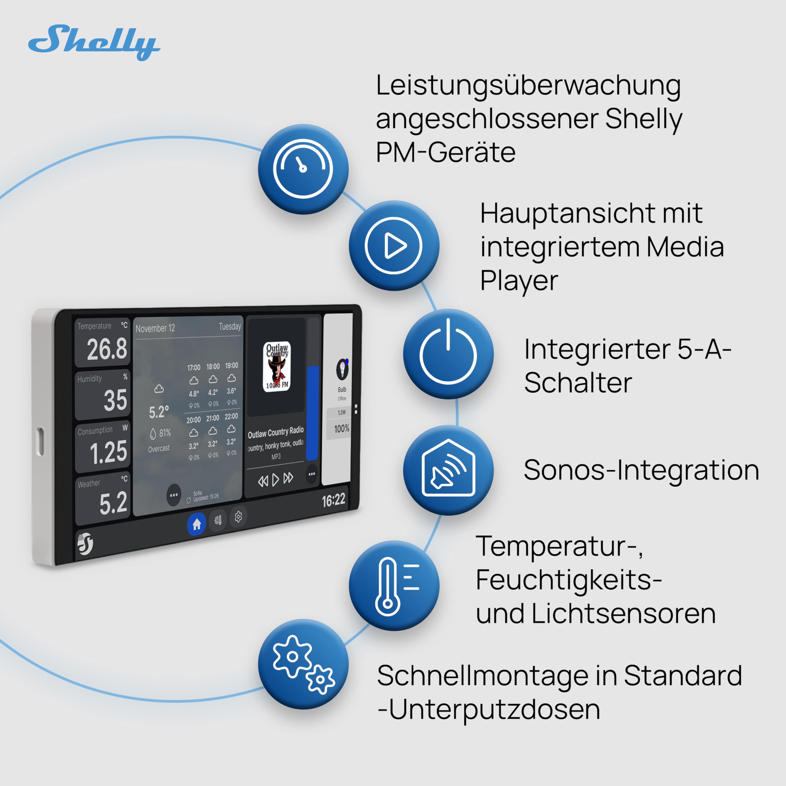 Shelly Wall Display x2 Silver + BLU H&T Silber (Bundle) - WLAN-Smart-Home-Bedienfeld, Thermostat, Integriertes 5A-Relais, Neutralleiter Erforderlich, Umweltdaten, Steuerzentrale, Alexa & Google Home