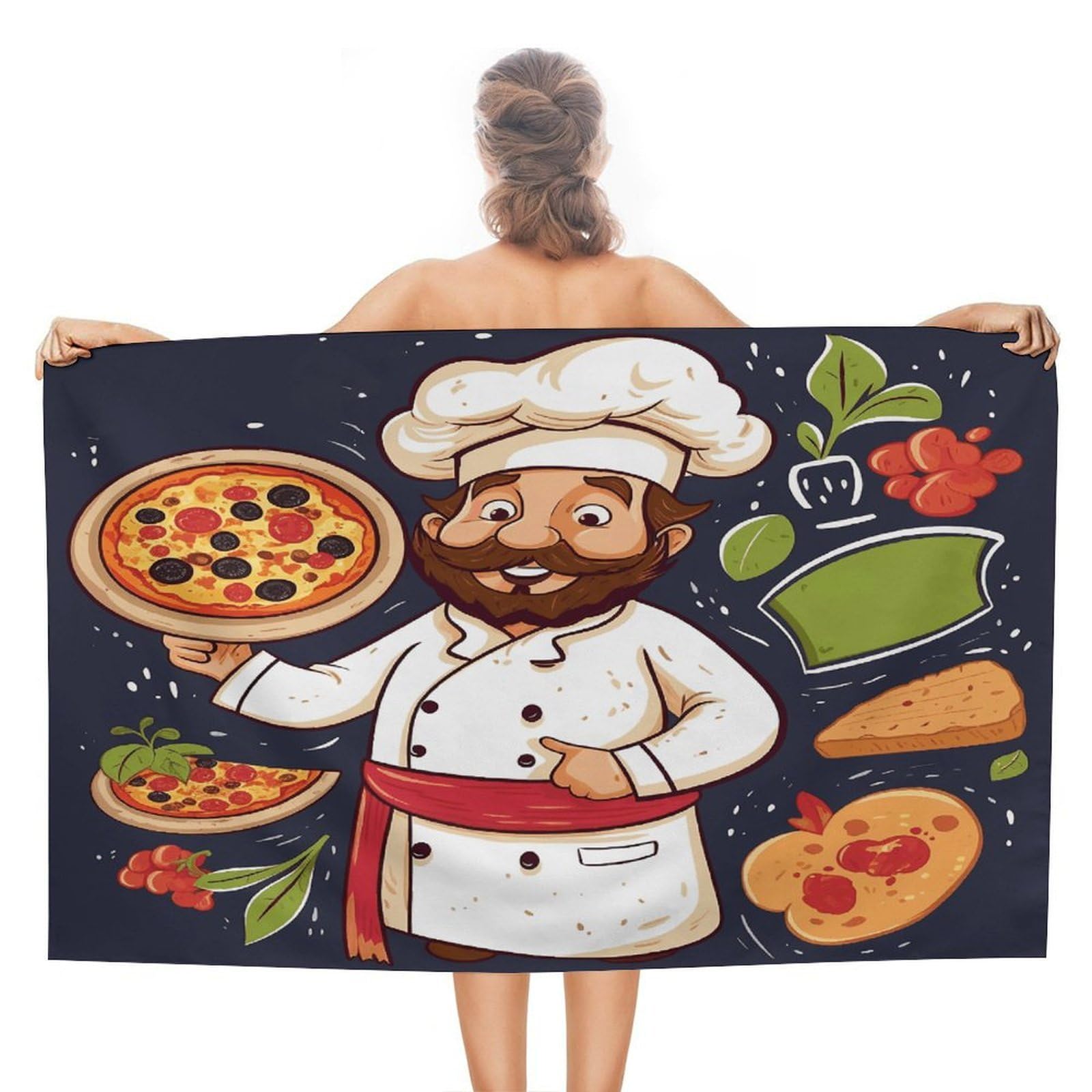 FekiLoot Chef Pizza Beach Towel Absorbent & Quick Dry Pool Towels 31 X 51 Inches Extra Large Sandfree Beach Blanket Towels Soft Lightweight Travel Towel for Swim Yoga Camping