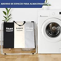 Vista 4 de Cesta de lavandería grande de 180 L, cesta de lavandería independiente, cesta de ropa alta plegable con asas para ropa sucia en el dormitorio