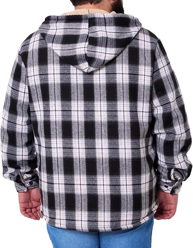 Big and Tall Flannel Jacket for Men Plaid Fleece Hoodie Zip Up Sherpa Lined Winter Coat, 2XL-8XL Plus Size - Image 2