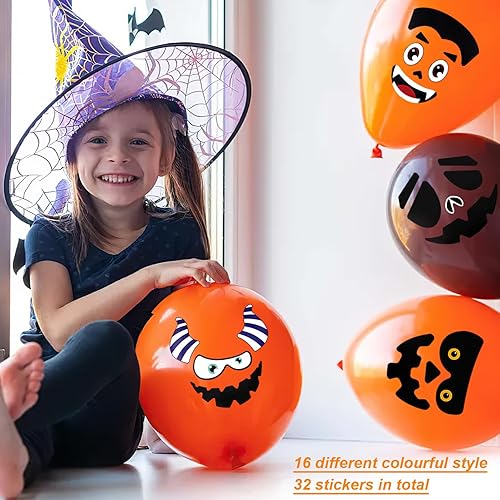 Miniatura 5 de Calcomanías de calabaza de Halloween, 8 hojas, 32 caras grandes, calcomanías de cara de calabaza, decoraciones creativas para niños, lindas ideas de