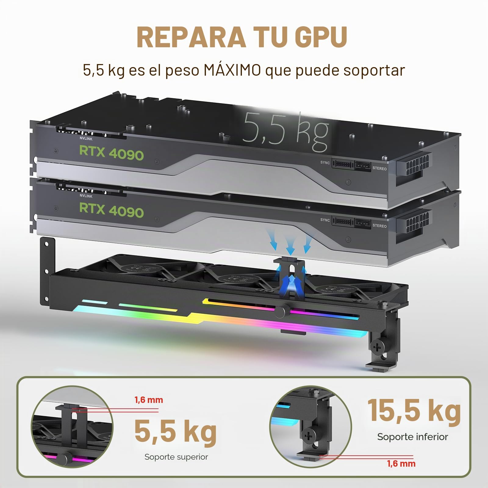 AsiaHorse Ventilador de PC PWM de 80 mm para tarjeta gráfica de computadora con soporte para tarjeta gráfica, Ventilador GPU ARGB de 5V 3PIN con control Aura Sync de placa base hasta 3000 RPM, Negro