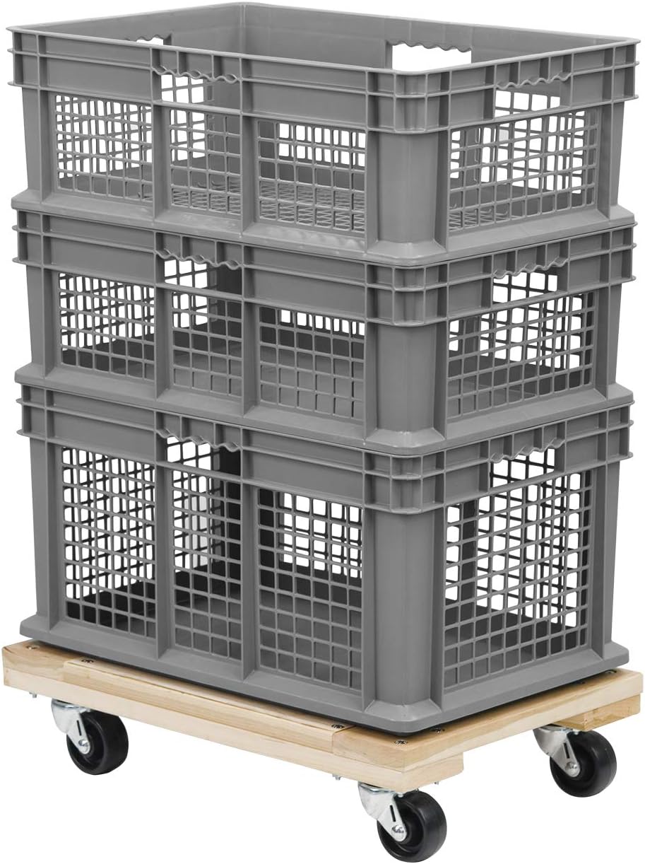 Akro-Mils 37608 Plastic Straight Wall Container Tote with Mesh Sides and Mesh Base, (24-Inch x 16-Inch x 8-Inch), Gray, (4-Pack)