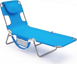 DUMOS Lounge Chair Outdoor, Beach Tanning Chair with Face Hole, Blue | 5-Position Adjustable Sunbathing Tanning Chair, Foldable Portable Chaise Lounge by Pool Patio Lawn Camping Reading, Arm Hole