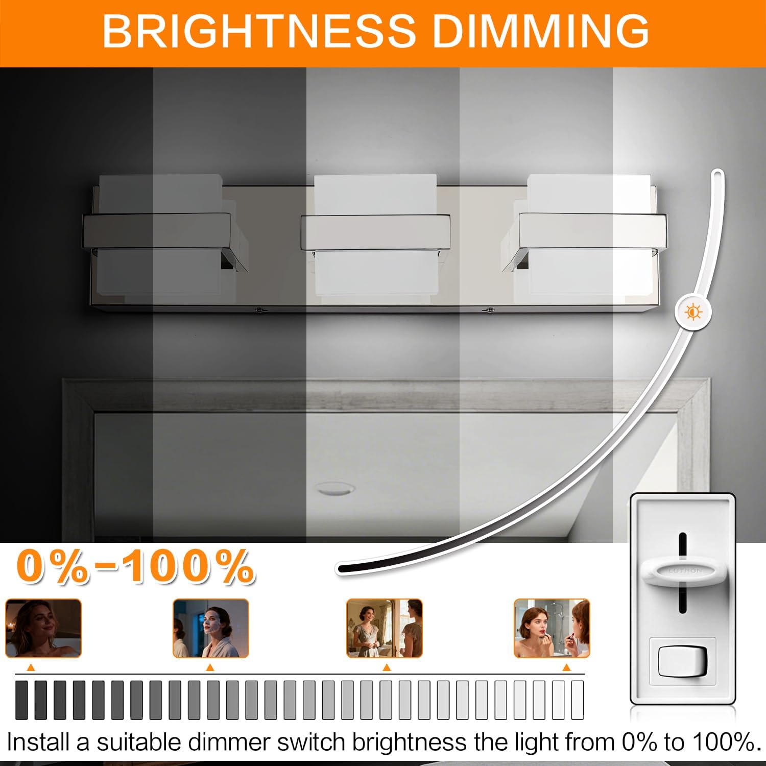 SOLFART Vanity Lights for Bathroom, Dimmable Bathroom Light Fixtures, Chrome 3 Lights Vanity Lights for Bathroom, High-End Modern LED Light