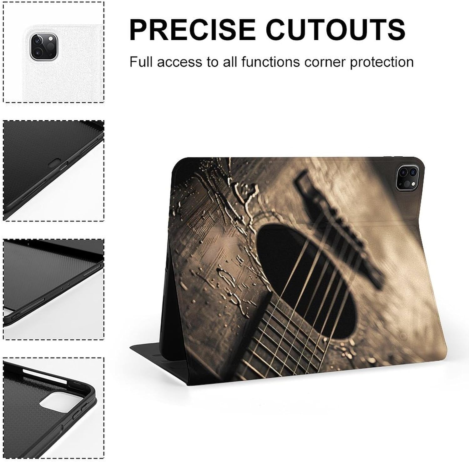 Acoustic Guitar Printed Case Trifold Stand Protective Cover Compatible with iPad Pro 2020/2021/2022 (12.9in)
