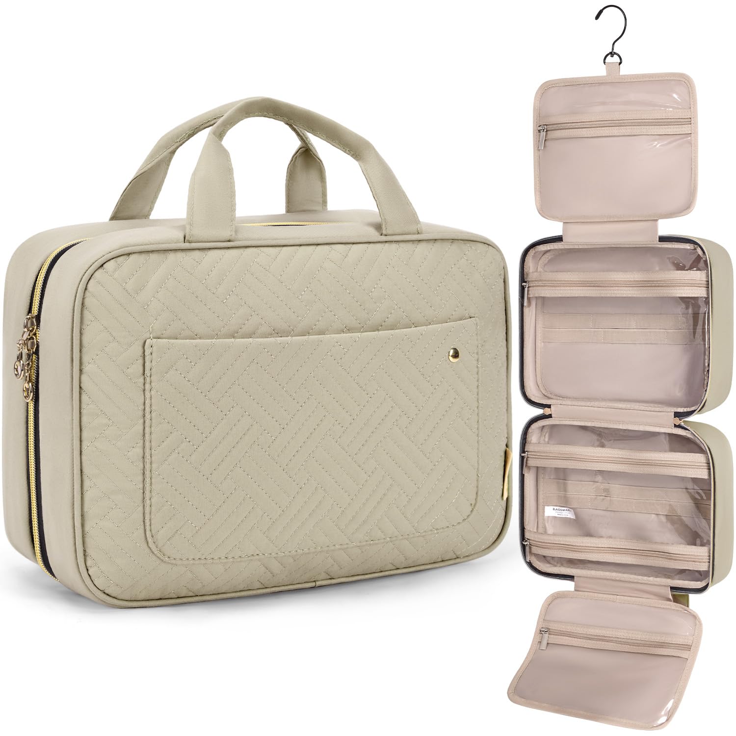 BAGSMART Toiletry Bag Travel Bag with Hanging Hook, Water-resistant Makeup Cosmetic Bag Travel Organizer for Accessories, Shampoo, Full-size Container