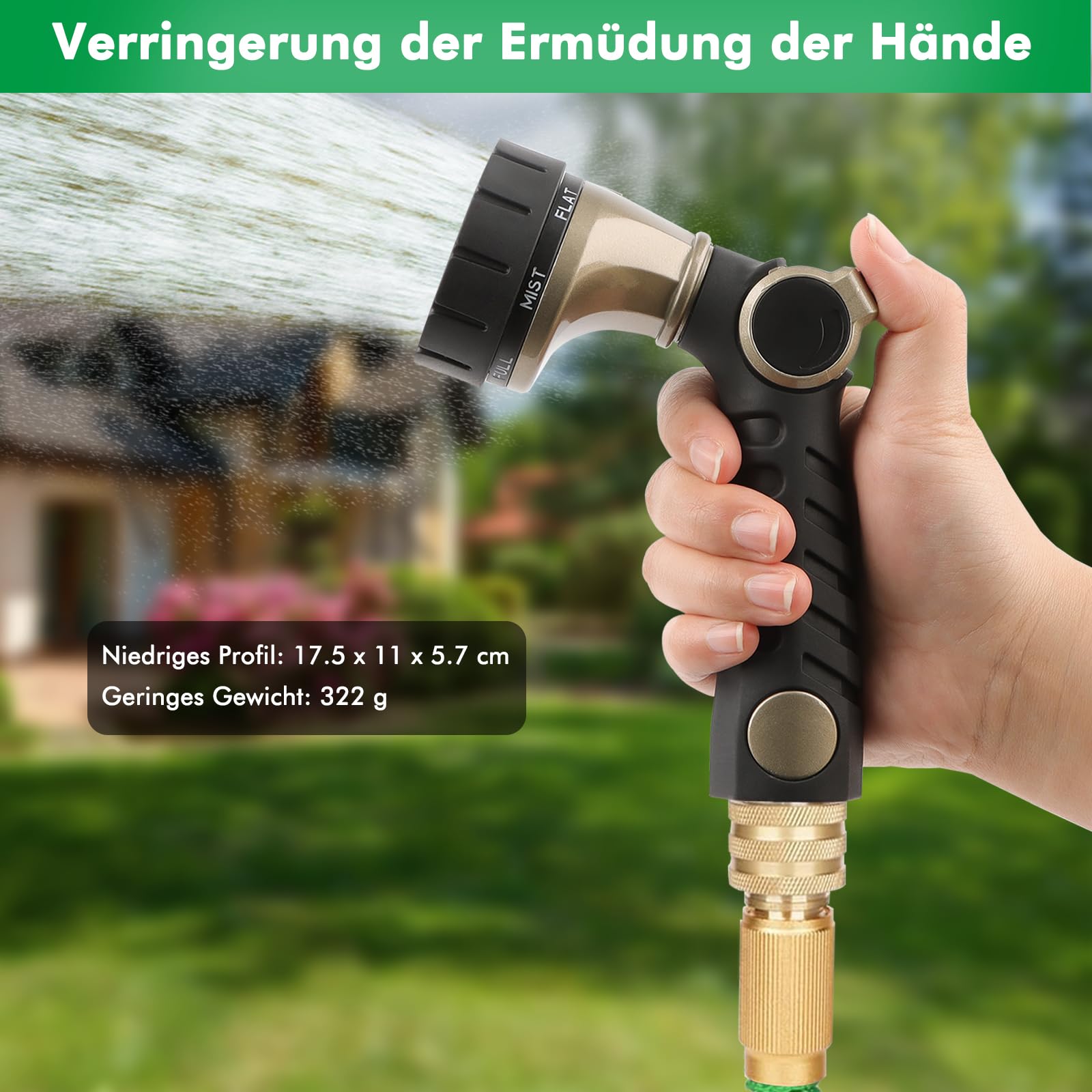 RESTMO Gartenbrause Metall Heavy Duty, Wytrzymała metalowa zraszacz do ogrodu do czyszczenia i nawadniania, wysokociśnieniowa dysza do węża ogrodowego 7 wzorów do nawadniania ogrodu, mycia samochodów
