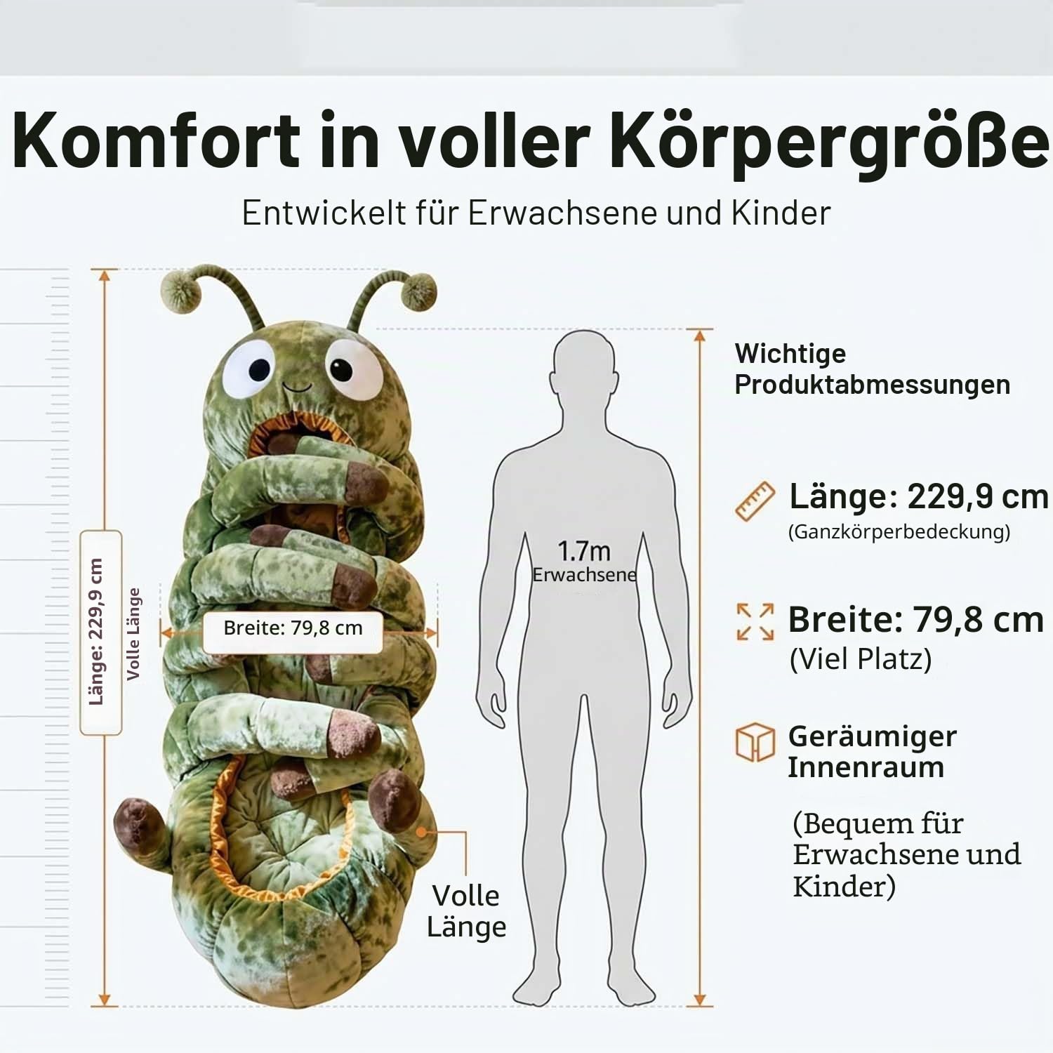 Umarmende Raupenschlafsäcke, Raupenschlafsäcke für Erwachsene und Kinder, Ganzkörperliege mit Plüschknospe, Kapsel für Nickerchen im Innenbereich