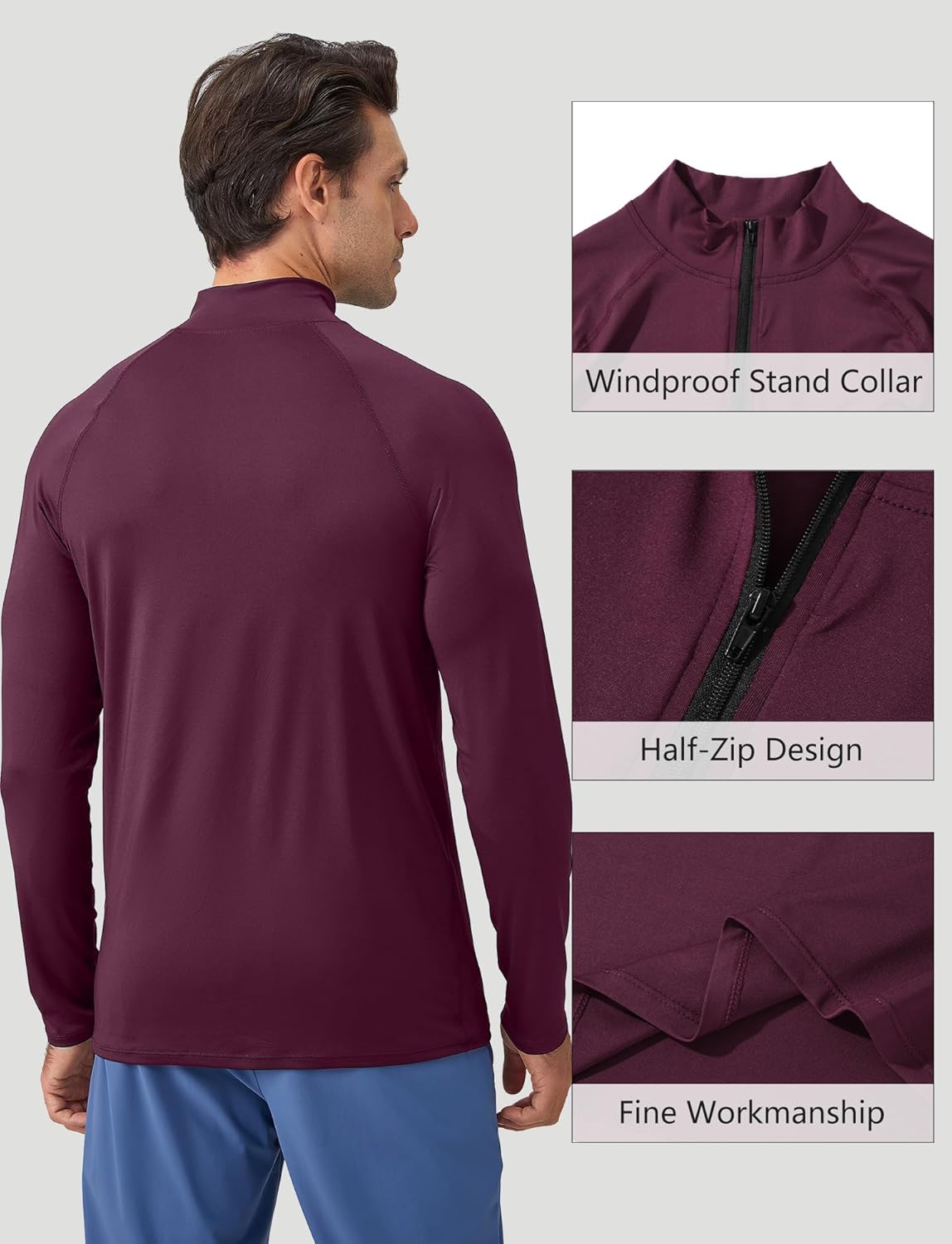 SEAUR Men's Rash Guard Stand Collar 1/4 Zip Long Sleeve Running Shirt Athletic Quick-Dry Tight-Fitting Sweatshirt