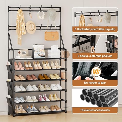 Miniatura 9 de OYREL Zapatero organizador de zapatos de 6 niveles, 24-30 pares de zapateros para armario, puerta delantera, entrada, gran capacidad, ahorro de
