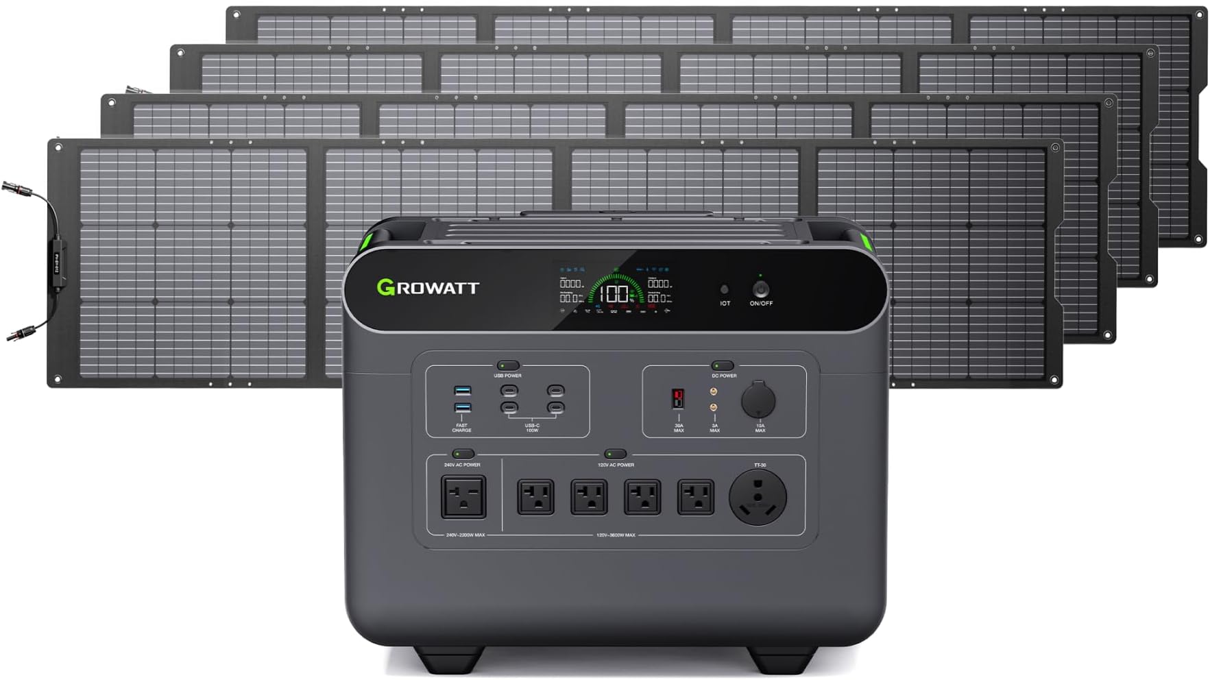 GROWATT Portable Power Station with 800W Solar Panel,HELIOS 3600W Electric Solar Generator,3686Wh LiFePO4 Battery,for Home Use,Emergency,Outdoor Camping,RVs, Power Outages