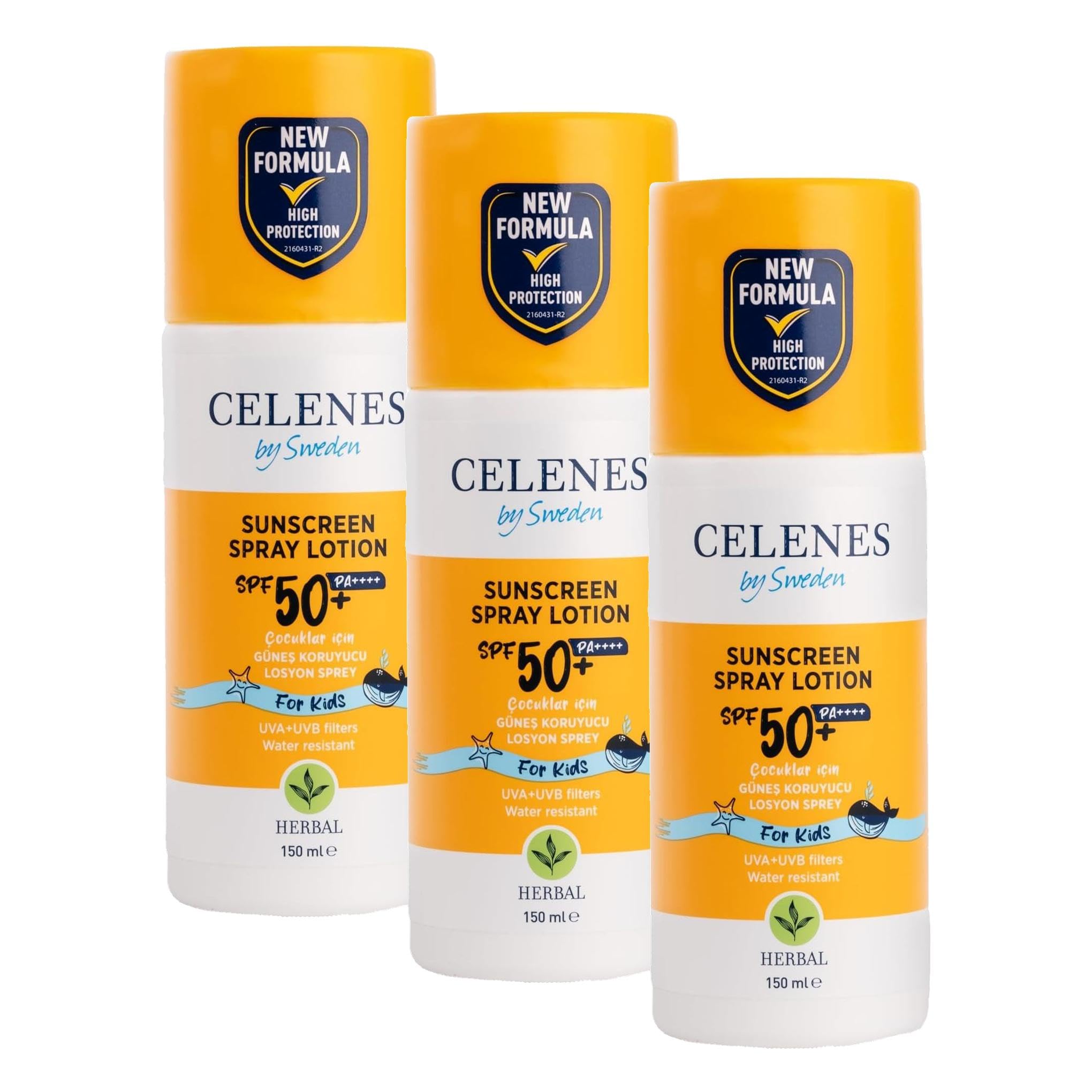 Celenes Herbal SPF 50+ Çocuk Güneş Koruyucu Losyon Sprey (150 ml) (3 paketi)