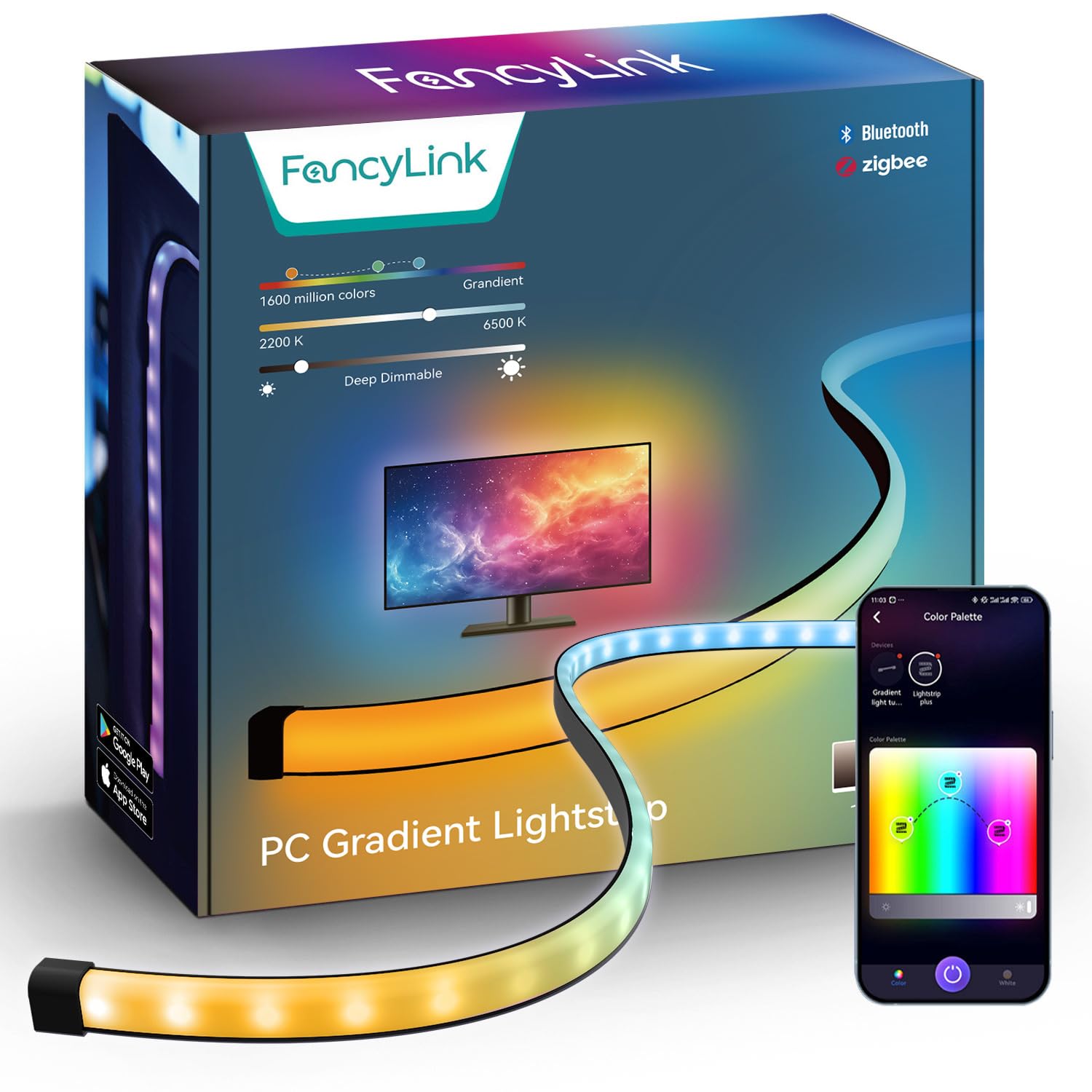 Striscia luminosa sfumata per PC per monitor da 24" a 27", luci LED sfumate per monitor retroilluminati, si adatta a monitor curvi, richiede un dongle di sincronizzazione USB