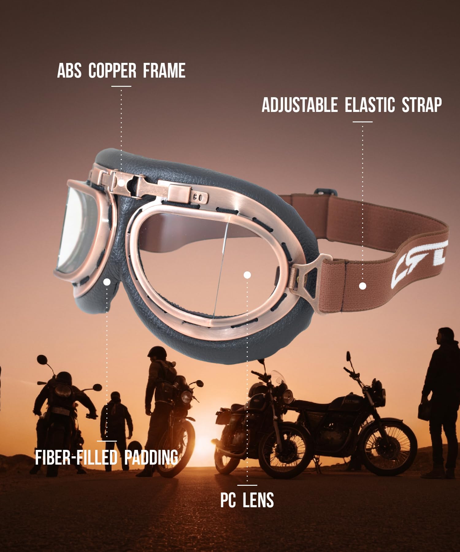 CRG Sports Gafas de motocicleta estilo aviador vintage estilo piloto para motocicleta, crucero, scooter, para hombre, mujer, adulto