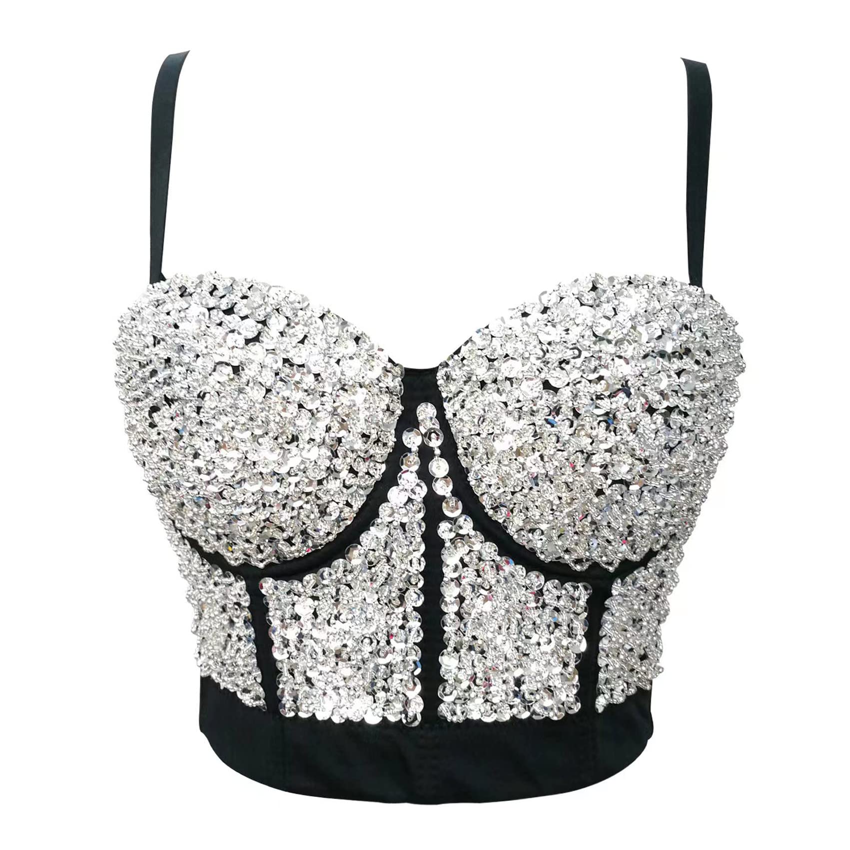 Mujer Corsé ajustado y blusa de ombligo con lentejuelas