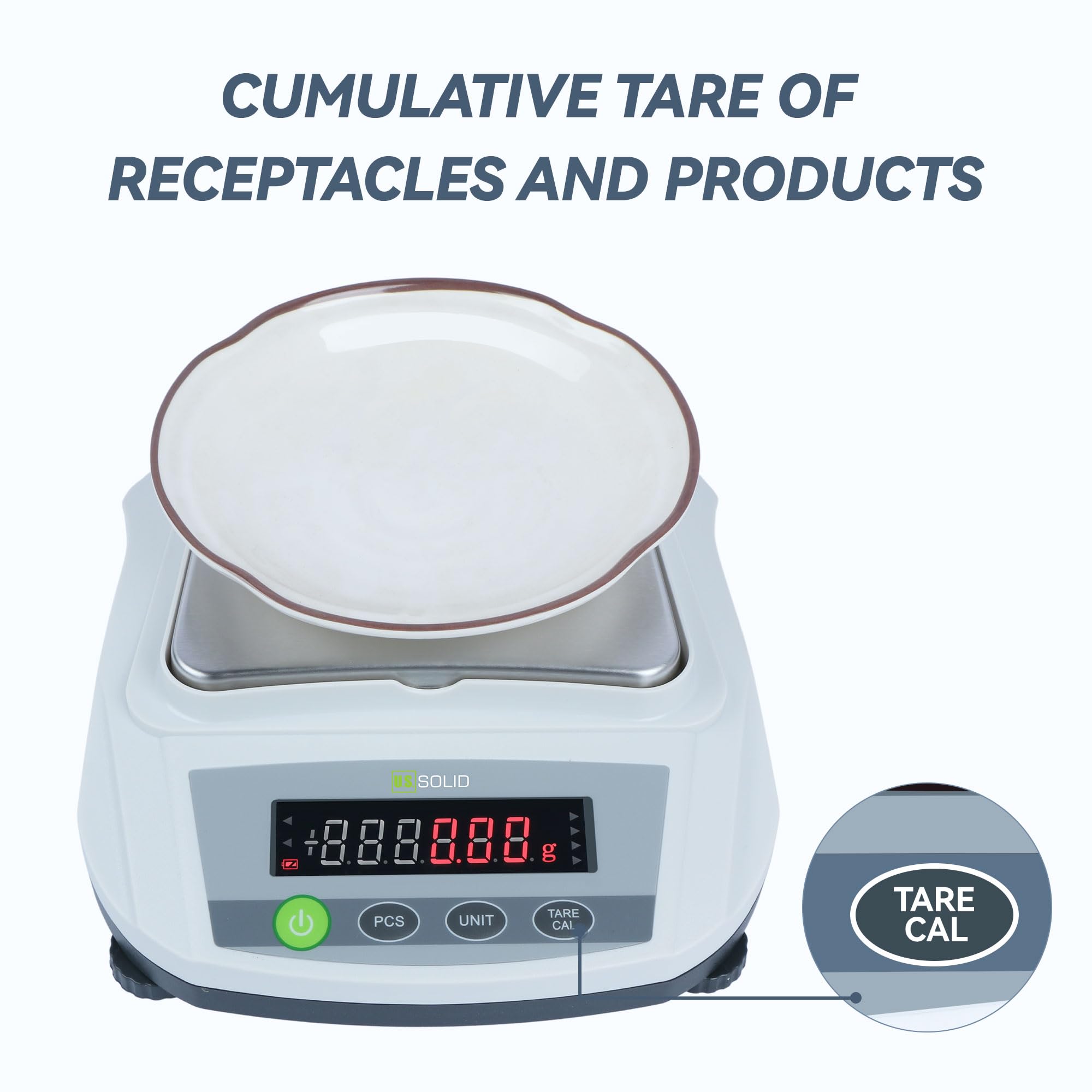 U.S. Solid Báscula digital 2000 g x 0,01 g - Báscula analítica precisa para cocina, joyería y pesaje científico - 100-240 AC