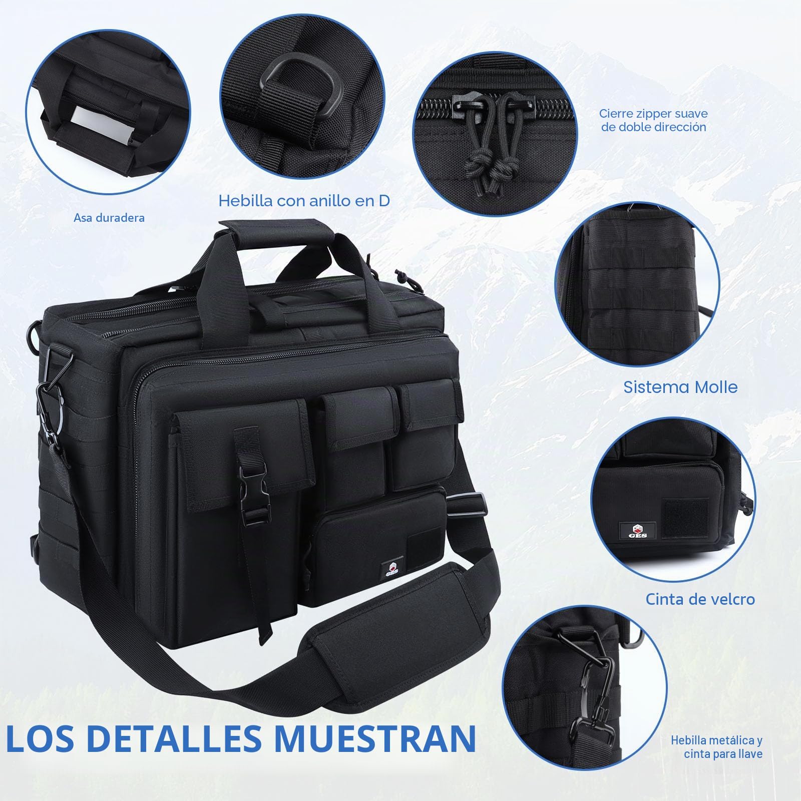 GES Maletín Táctico Militar para Hombre, Bolso de Hombro Multifunción de Nylon con Hebilla de Metal, Bandolera Mensajero para Cámara, Trabajo y Aire Libre