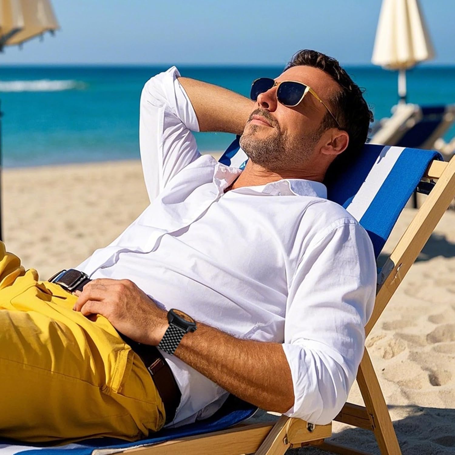 Juntan Stainless Steel Watch Band 20mm 22mm, 7 Half Beads Polished Brushed Watch Bands for Men Women, Metal Quick Release Watch Strap Watch Bracelet with Deployment Double Folding Buckle - Image 3