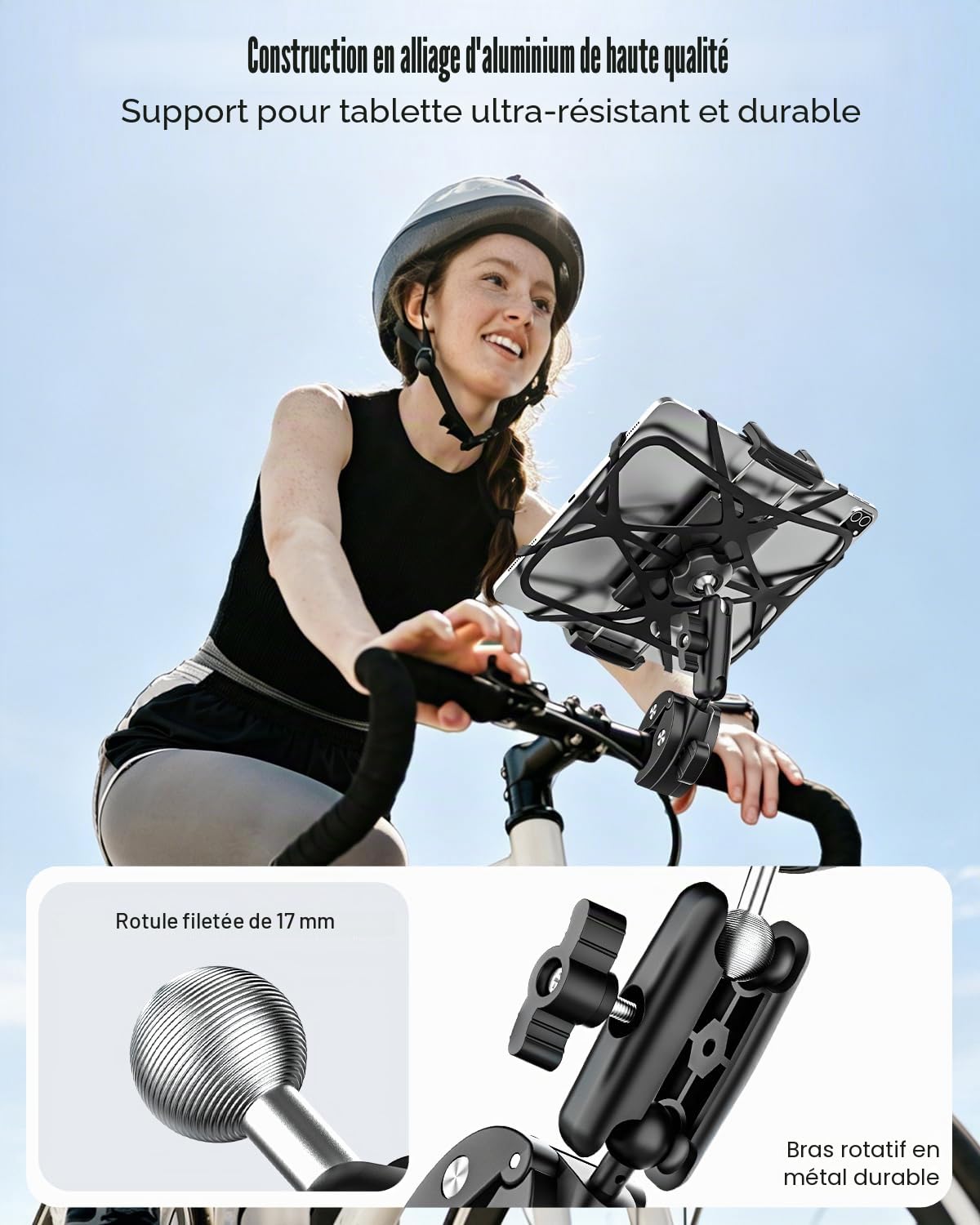 Multi-Fonction Métal Support Tablette Moto Vélo [Design Contemporain], Rotation libre 360° universelle Porte tablette guidon, pour iPad, Sumsung Tab, Sony Autre 4.7-12.9" Telephone et Tablette