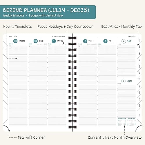 Miniatura 3 de Agenda 2024 de BEZEND, calendario A4 de 8.5 x 11 pulgadas, agenda diaria, semanal y mensual, encuadernada en espiral, papel de 3.53 ozm certificado