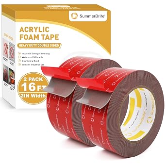 Summerbrite Heavy Duty Double Sided Foam Tape, 2 Inch x 16 Ft 2 Rolls, 32 Ft Total, 0.05 Inch Thick Industrial Grade Waterproof Mounting Tape for Automotive, LED Strip Lights, Home & Office