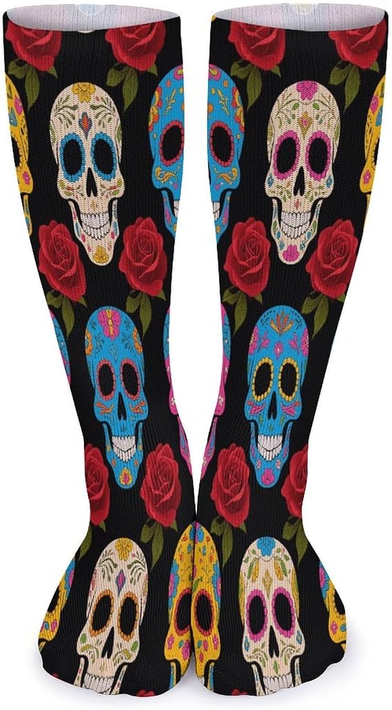 Knee High Socks for Women Men Sugar Skulls Casual Sports Sock Breathable Comfort Calf Tube Socks