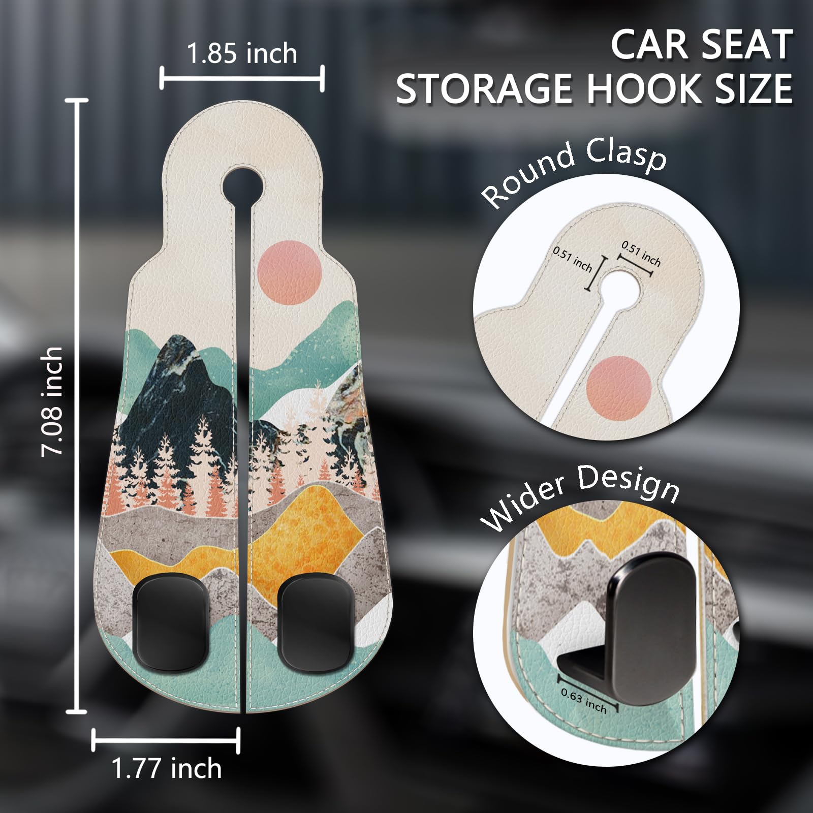 Blusabaca 2 ganchos de almacenamiento para reposacabezas de asiento de coche, soporte para bolso de coche, gancho doble de metal de piel sintética para organizador de asiento trasero, accesorios