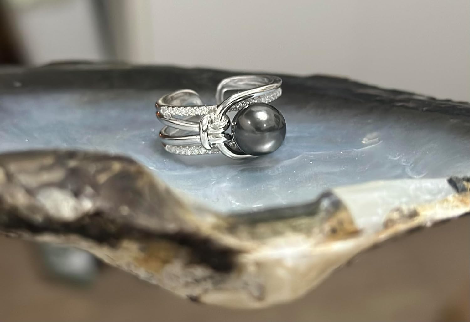 Gift for Wife Wedding Anniversary Birthday-Gifts for Women-Tahitian-Black-Pearl-Ring-Mom Grandma Girlfriend Her Mothers Day Valentines Day Christmas Jewelry Gifts