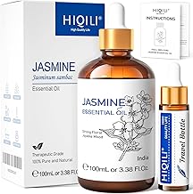 HIQILI Huile Essentielle Jasmin 100 ml, 100% Pure et Naturelle, pour Diffuseur, Aromathérapie, Massage, Soin Peau, Bougie