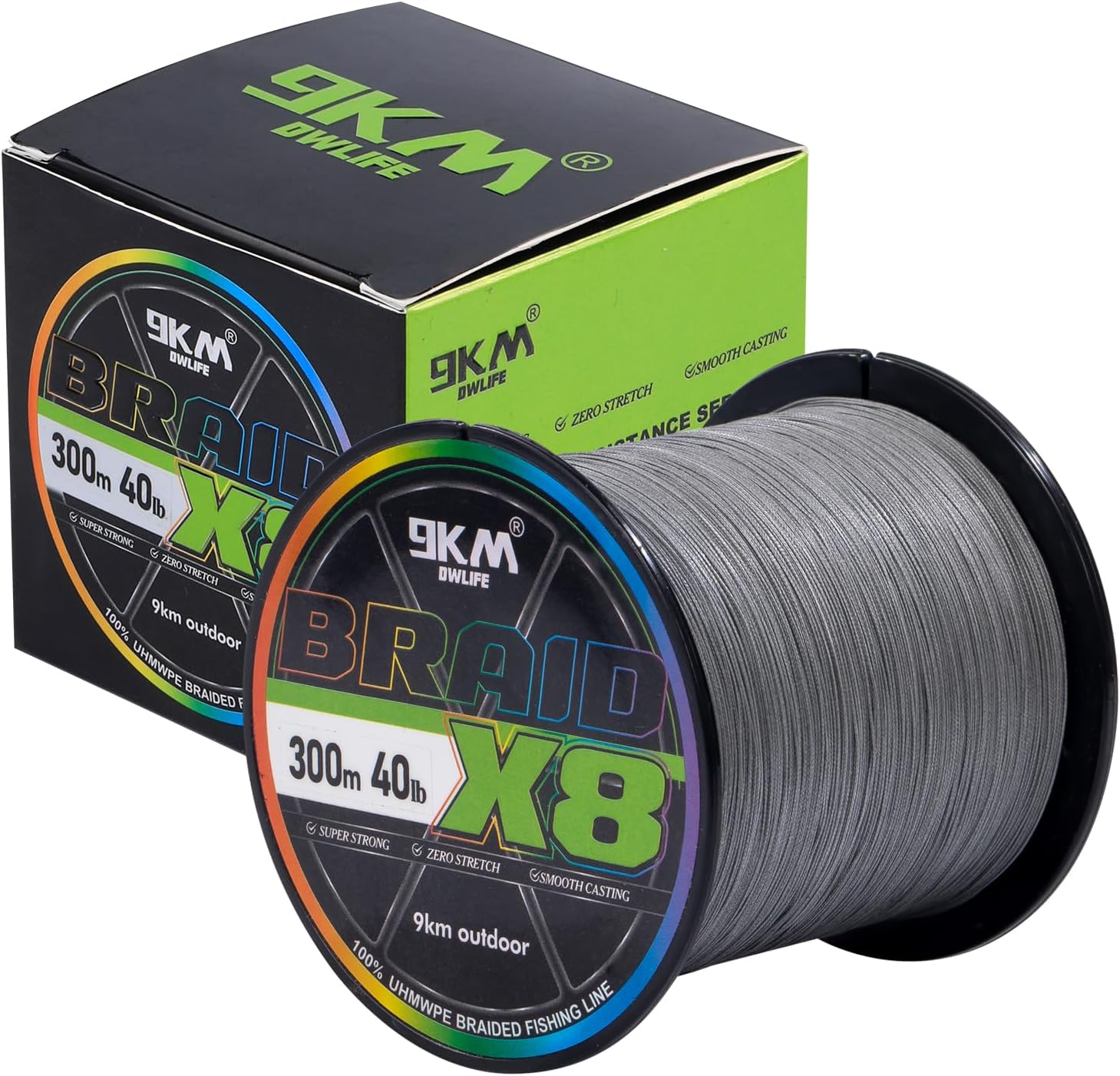 9KM DWLIFE Braided Fishing Line 8LB-120LB Dyneema Fishing Line, Zero Stretch & Anti-Bite Coating for Freshwater/Saltwater Fishing 4/8 Strands