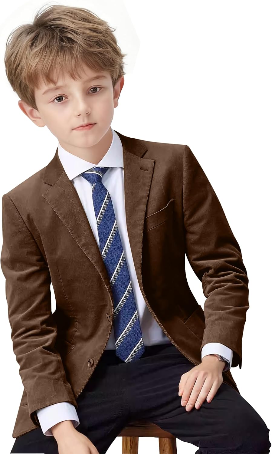 Boys Corduroy Blazer Jacket Retro Slim Fit Formal Sport Coats for Kids Winter Tuxedo for Wedding Party