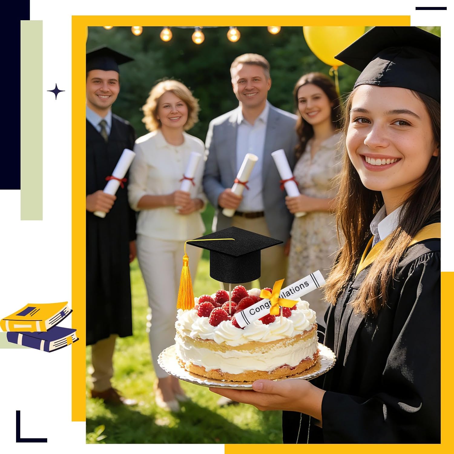 Breling 48 Pcs Black and Gold Graduation Centerpiece Sticks Felt Graduation Scroll Diploma and Grad Cap with Tassel Decor 2026 Table Toppers Centerpiece Party Supplies for Grad Party Decorations