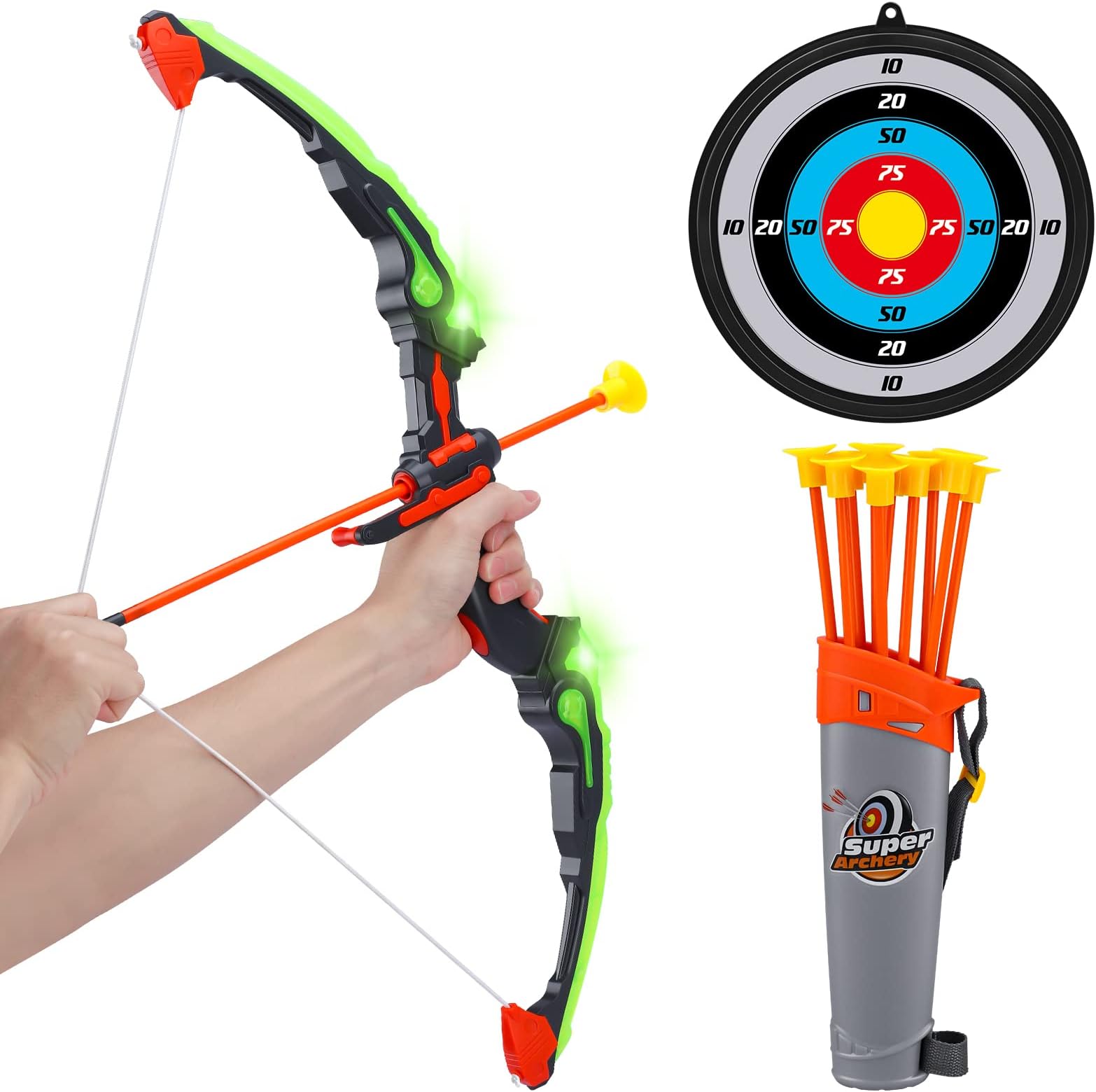 Growsland Bow and Arrow Toy, Kids Archery Set for Boys Girls with 10 Suction Cup Arrows,Target & Quiver, Children Christmas/Xmas Birthday Gift & Present Stocking Filler, Indoor Outdoor Sport Game