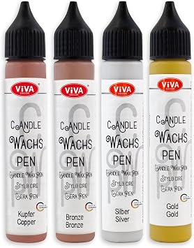 LM-Kreativ Candle Wax Pen Set Classic Queen 4 Metallic Colors 0.95 fl. oz Each | Candle Decorating Kit | Wax Pens for DIY Candles | Candle Paint Pens | Create Baptism Candles | Candle Design