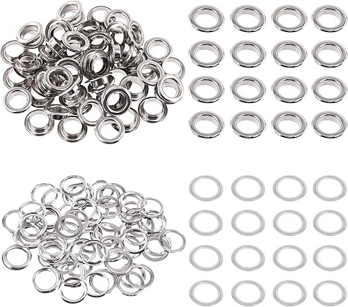 Miniatura 8 de Swpeet 400 piezas  200 juegos de ojales plateados de 320 pulgadas (0.157 in) con agujeros de metal grueso, kit de ojales de metal para reparar